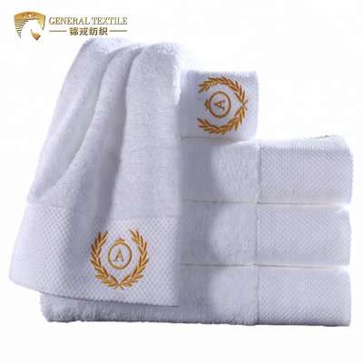 100% cotton material hotel custom embroidery logo designs with dobby border hotel bath towel sets suit